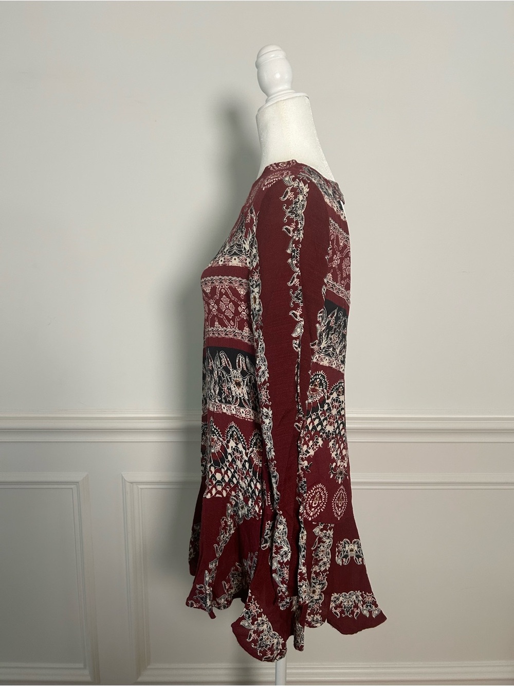 Free People Maroon Paisley & Geometric Print Long-Sleeve Tunic - Picture 5 of 8